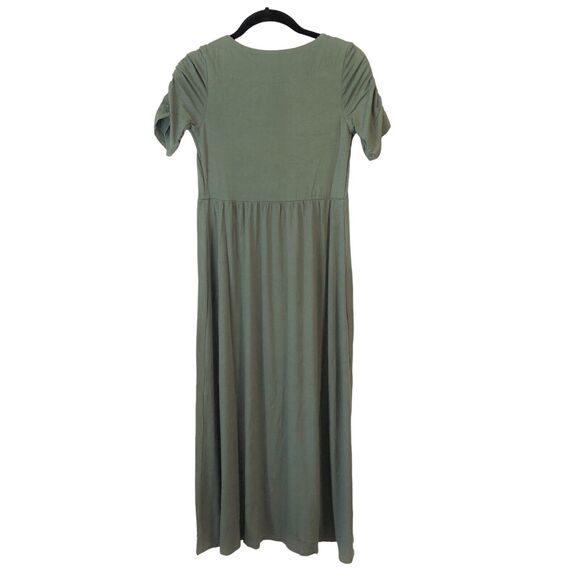 NEW The Nines by Hatch Maternity Dress Maxi Rayon Ruched Sleev Olive Green Sz XS - Picture 6 of 8